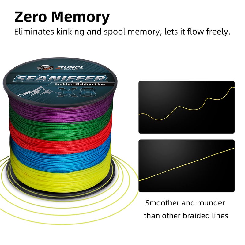 RUNCL Braided Fishing Line, Abrasion Resistant Durable Fishing Line for Saltwater Freshwater, No Stretch, Smaller Diameter, Hi Vis Rainbow Color Measure Line, 328-1093 Yds - Image 3